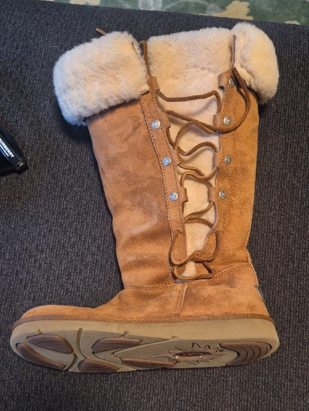 UGG Chestnut Suede Shearling-Lined Lace-Up Winter Boots